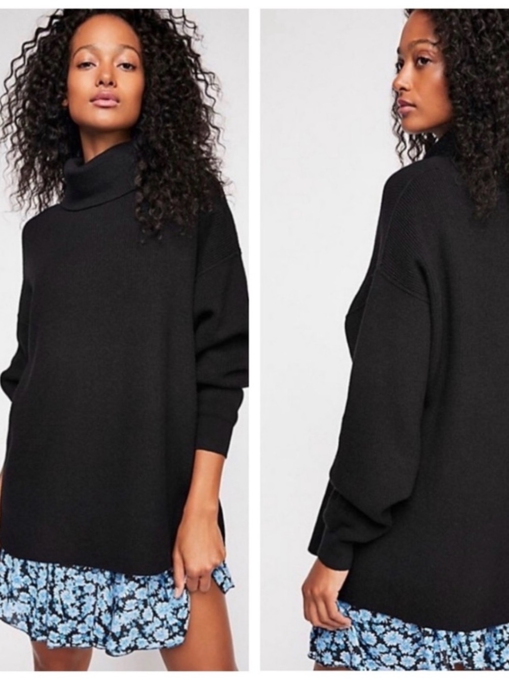 Free People Softly Structured Tunic Sweater Oversized Turtleneck Black Size XS